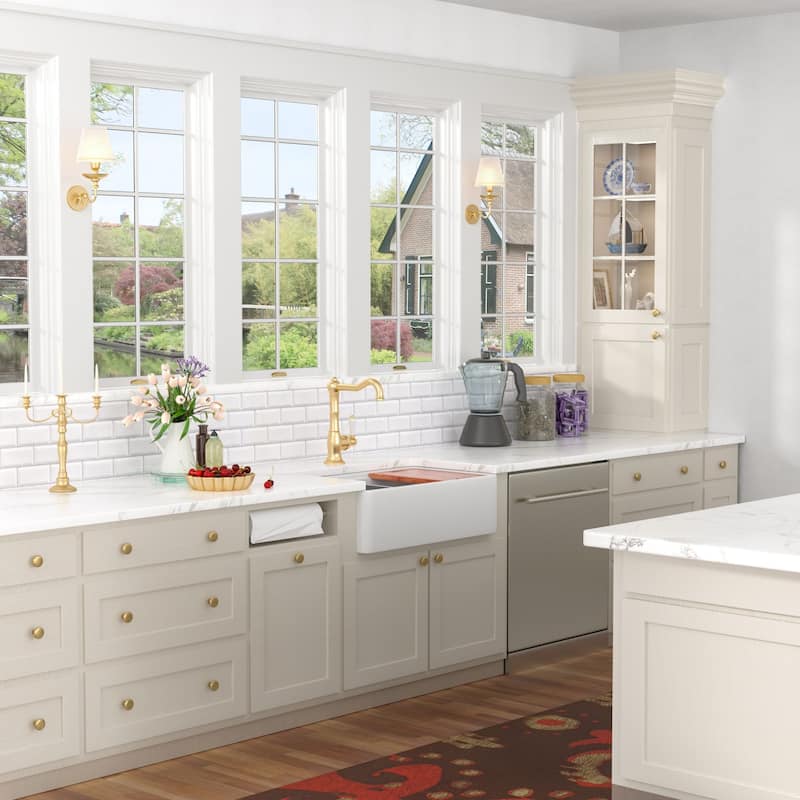Kichae 33 Inch Ceramic Sink Undermount Workstation White Kitchen Sink - 33 in.W x 20 in.D x 10 in.H