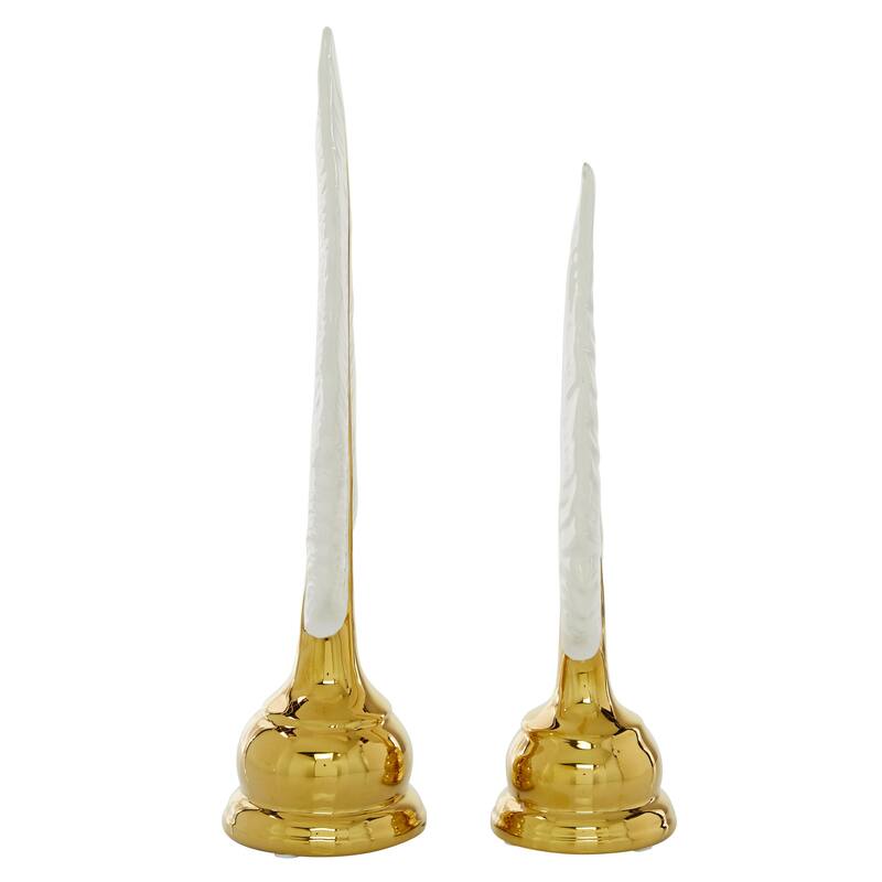 CosmoLiving by Cosmopolitan Gold Ceramic Feathers Bird Decorative Sculpture (Set of 2)