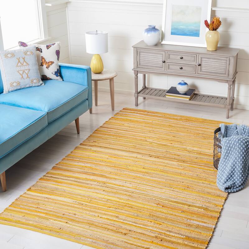 SAFAVIEH Handmade Rag Rug Sevim Casual Stripe Cotton Rug - 4' x 6' - Yellow/Multi - Rectangle