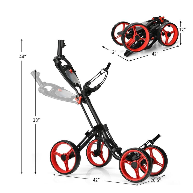 4 Wheel Golf Push Cart with Brake Scoreboard Adjustable Handle