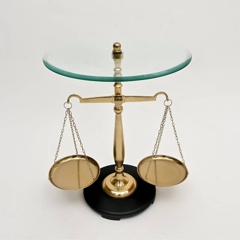 Decorative Nickel Finish Aluminum Balance Libra Accent Table with Glass Top - 16x16x24"