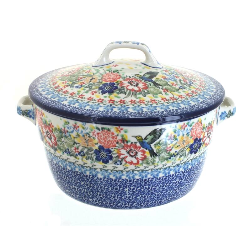 Blue Rose Polish Pottery 278 Ceramika Artystyczna Covered Round Baker