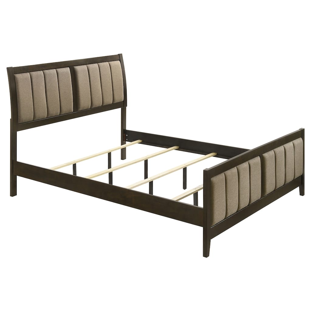 Wilkes 51-inch Upholstered Eastern King Bed in Dark Cocoa with Vertical Channel Tufting and Soft Brown Fabric