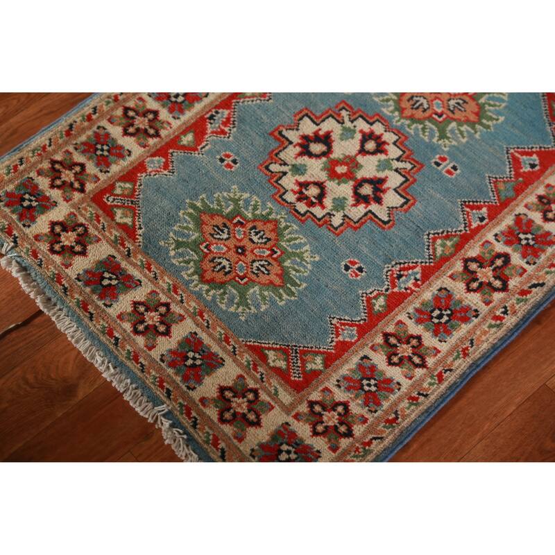 Light Blue Kazak Oriental Foyer Rug Hand-Knotted Wool Carpet - 2'0"x 3'0"