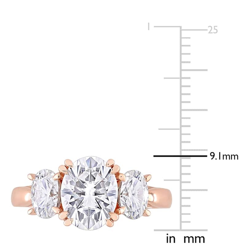 Miadora 3ct DEW Oval-cut Moissanite 3-Stone Engagement Ring in 10k Gold