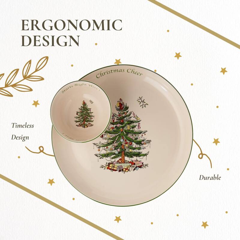 Spode Christmas Tree 2 Piece Chip and Dip Set - 12.5" D x 3.25" H