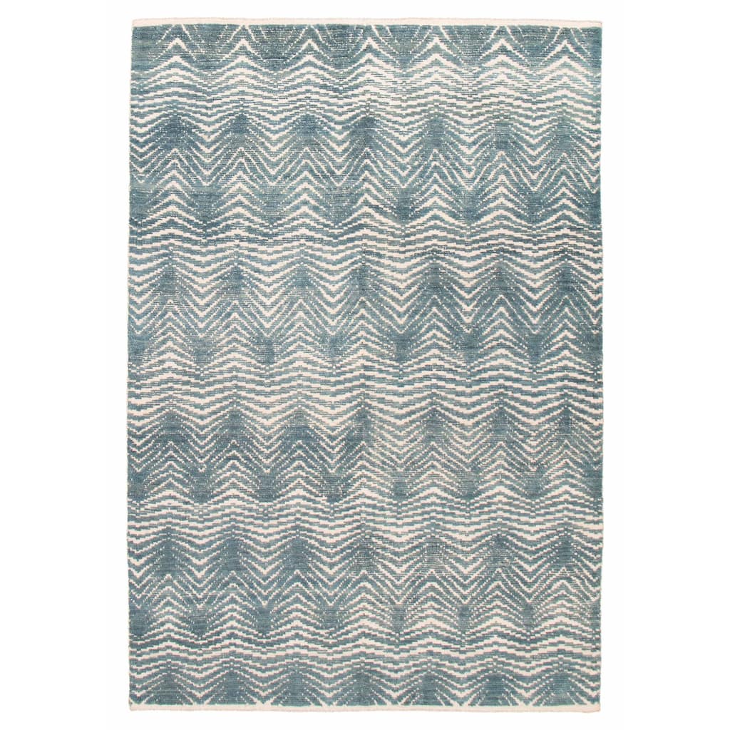 ECARPETGALLERY Hand-knotted Tangier Turquoise Wool Rug - 6'9 x 9'9