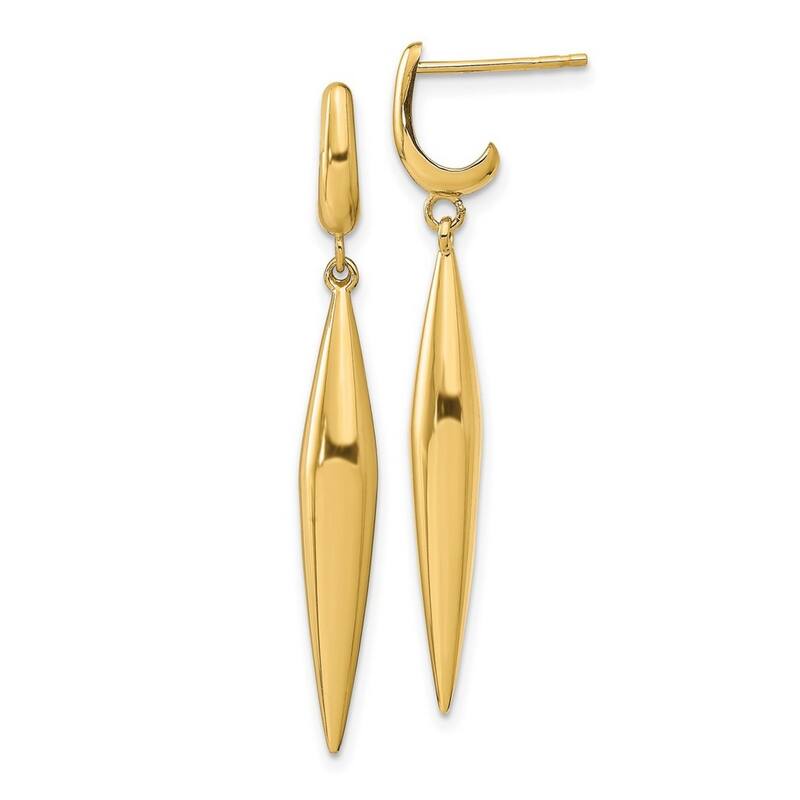 Curata 14k Yellow Gold Polished Post Long Drop Dangle Earrings 41.6x4.8mm