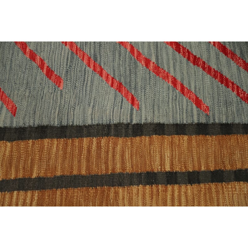 Hand Woven Oriental 100% Wool Carpet Southwestern Modern Multi-Colored Kilim Area Rug - 8' 7'' X 6' 1''