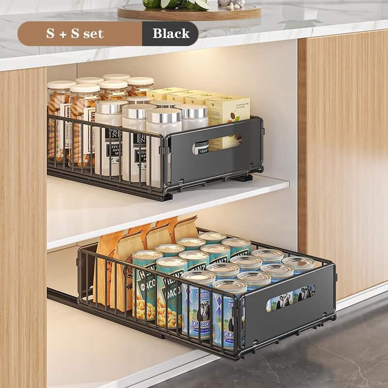 Pull Out Cabinet Organizer Baskets - 2Pcs Small 