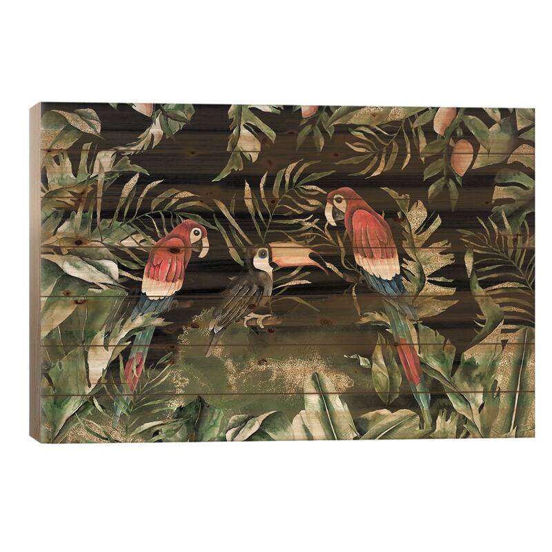 Birds Night Jungle Print On Wood by UtArt - Multi-Color - 18x26x1.5