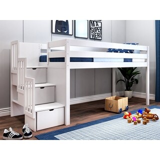 JACKPOT Contemporary Low Loft Twin Bed with 3 Step Stairway