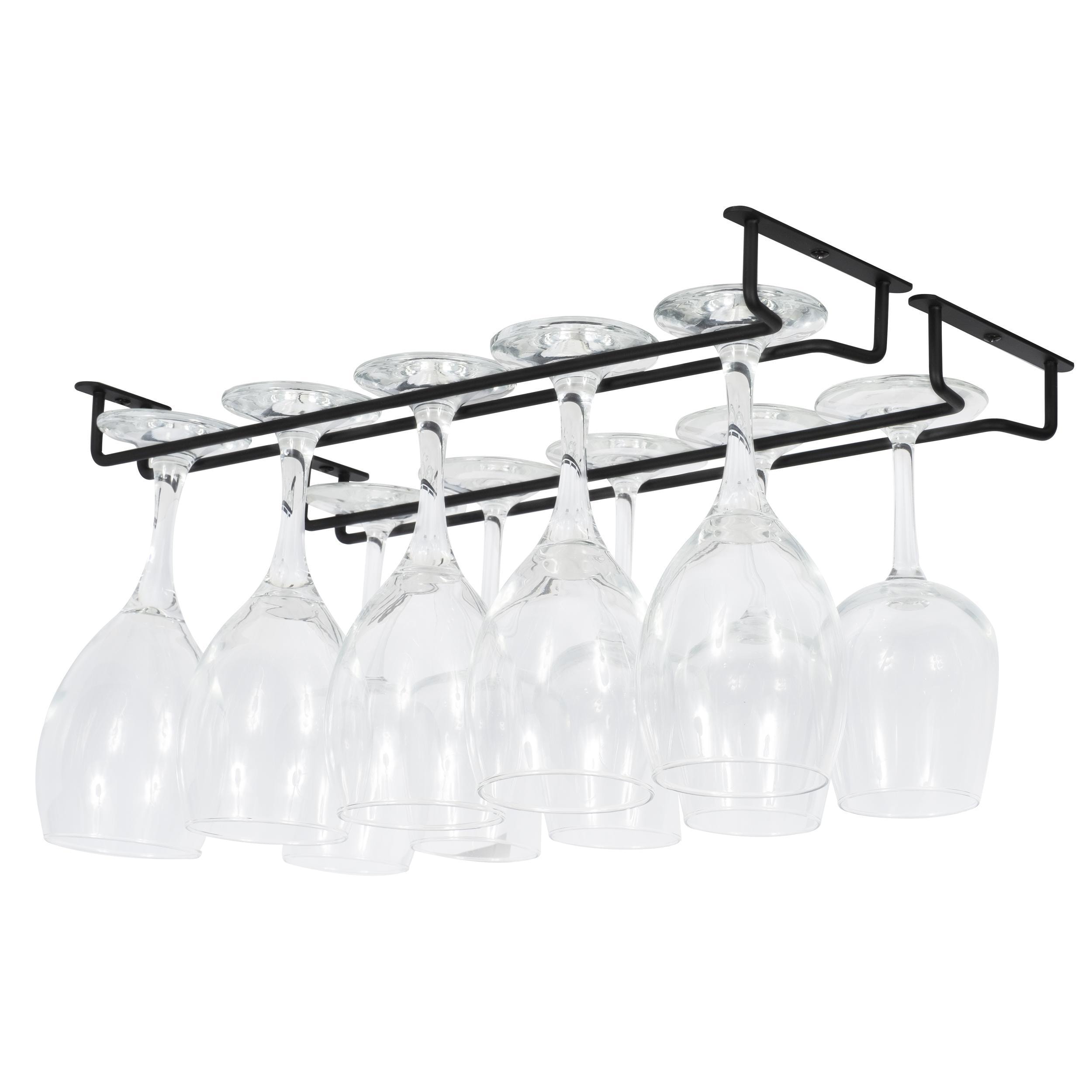 No Drilling-Hanging Wine Glass Rack,Stemware Rack Under Cabinet,Stainless  Steel Wine Glasses Drying Rack for Bar Kitchen,Holds Up To 4/6/8 Glasses