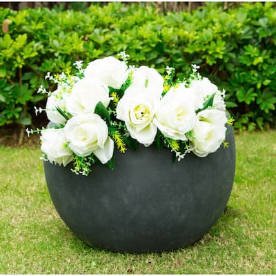 20"W Round Charcoal Concrete/Fiberglass Indoor Outdoor Elegant Bowl Planter - 20"W x 20"L x 13"H