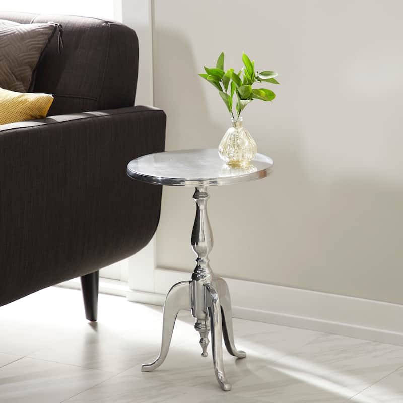 Aluminum Metal Small Turned Accent Table with Scroll Legs - Silver - Roche River Decor - 15"W x 15"L x 22"H