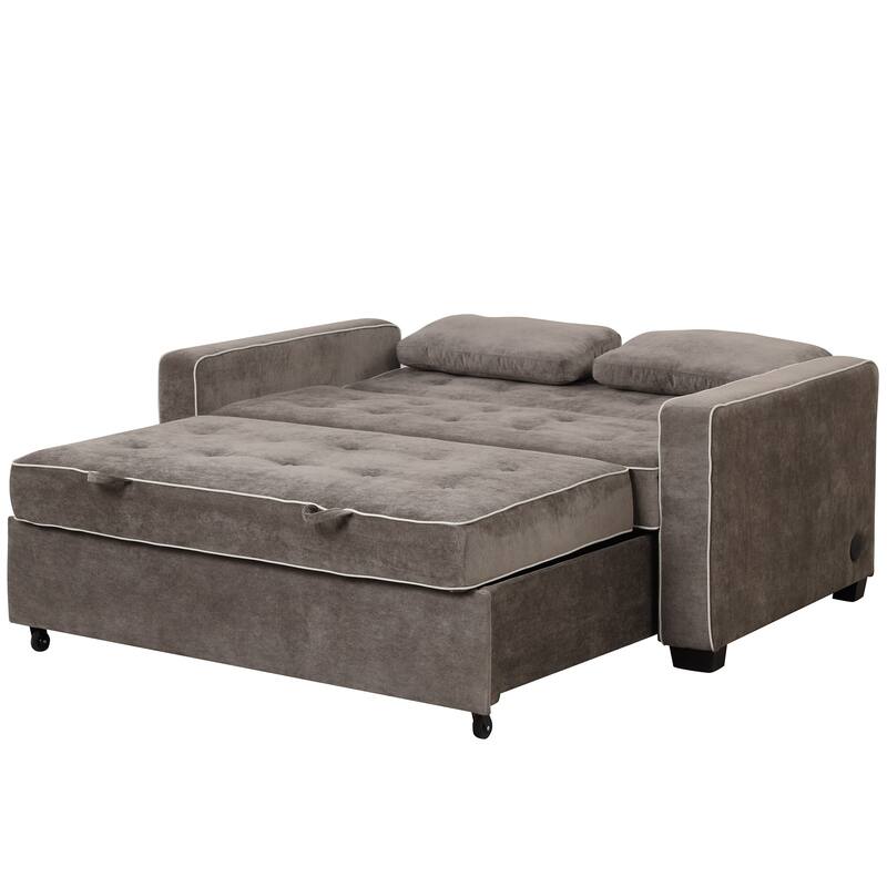 Pull Out Sleeper Bed, Sofa Bed Couch with USB Charging Port, Lounge Loveseat Sofa Daybed with Adjustable Backrest