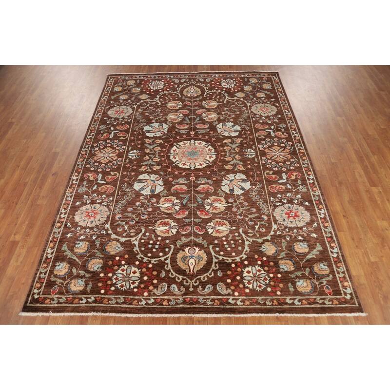 Brown Vegetable Dye Ziegler Oriental Area Rug Handmade Wool Carpet - 7'3" x 9'10"