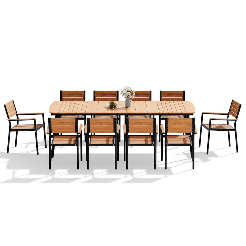 11-Piece Set Outdoor Patio Aluminum Dining Table and Stackable Dining Chairs