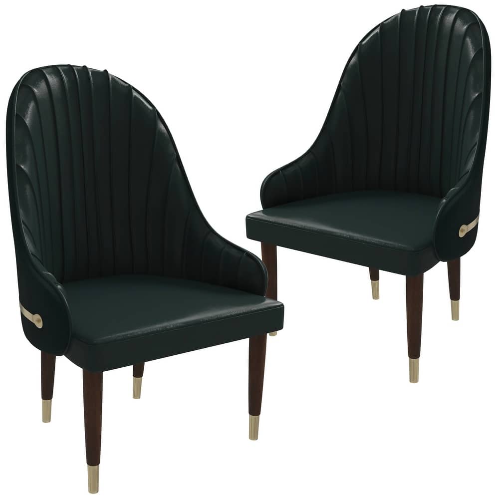 Elara Dining Chair Upholstered in Leather with Ripple Back Design Set of 2