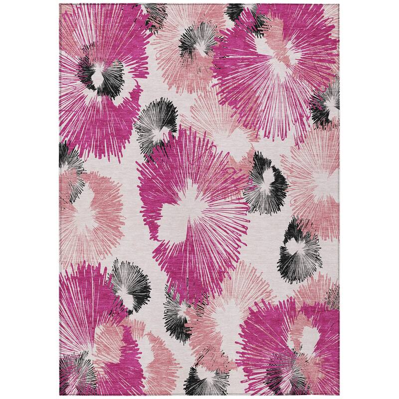 Machine Washable Indoor/Outdoor Modern Floral Chantille Rug