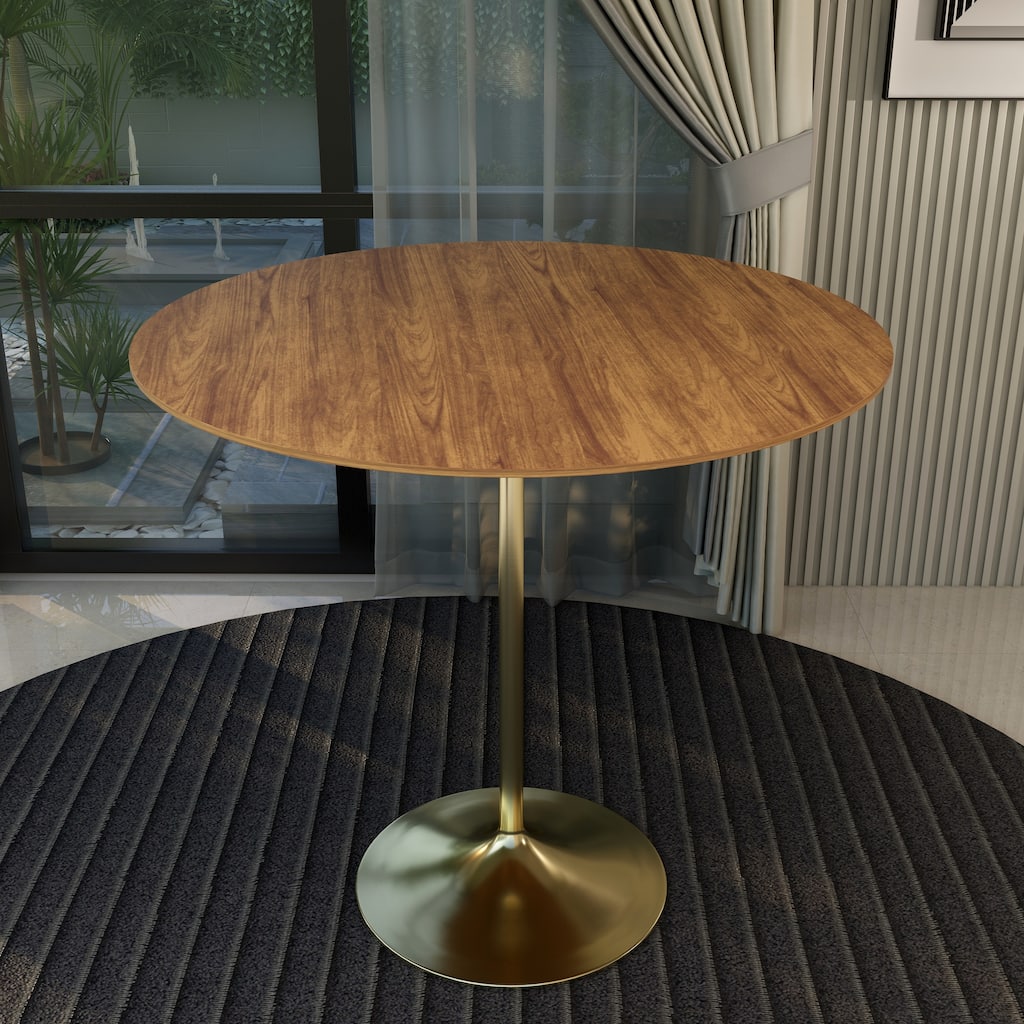 Verve 48" Round Side Dining Table with Accent Solid Wood TableTop and Brushed Gold Base for Kitchen & Dining Room