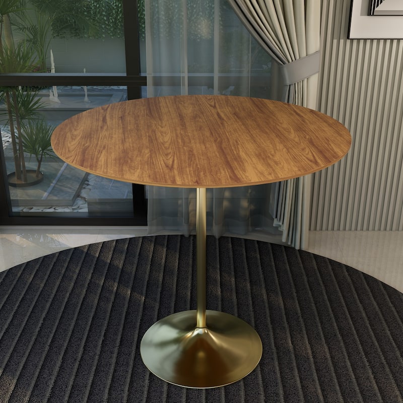 Verve 48" Round Side Dining Table with Accent Solid Wood TableTop and Brushed Gold Base for Kitchen & Dining Room