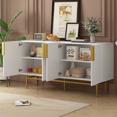 White Sideboard Buffet Cabinet Adjustable Shelves Accent Storage Cabinet