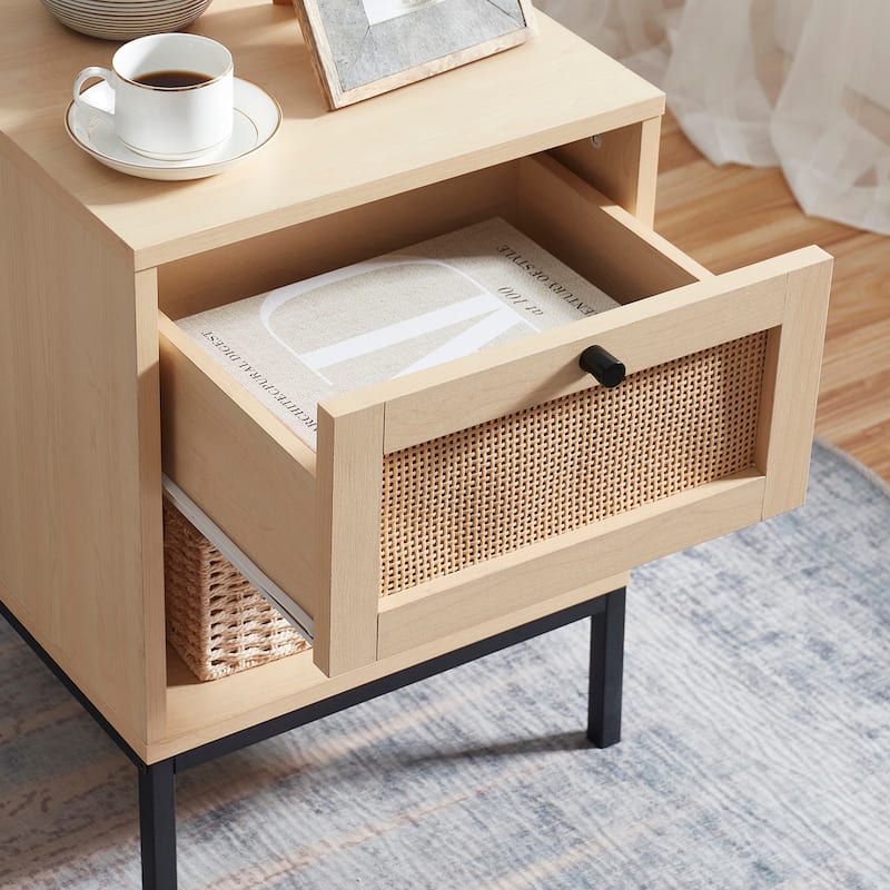 Nestl Wooden Rattan Night Stand - 2 PacK