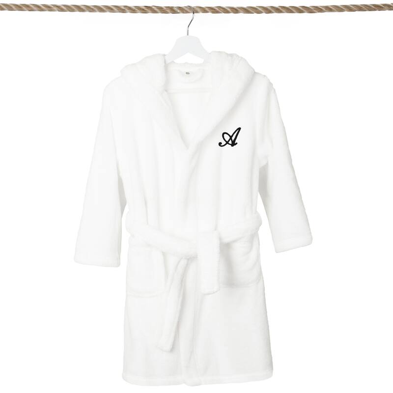Sweet Kids 100% Polyester SUPER PLUSH Double Brushed Hooded Bathrobe with Black Script Monogram