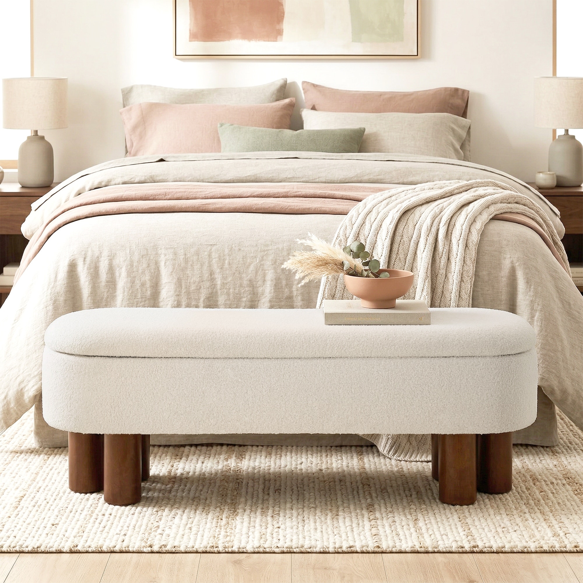 51" Upholstered Flip Top Storage Bench with Solid Wood Legs for Bedroom, Entryway and Living Room