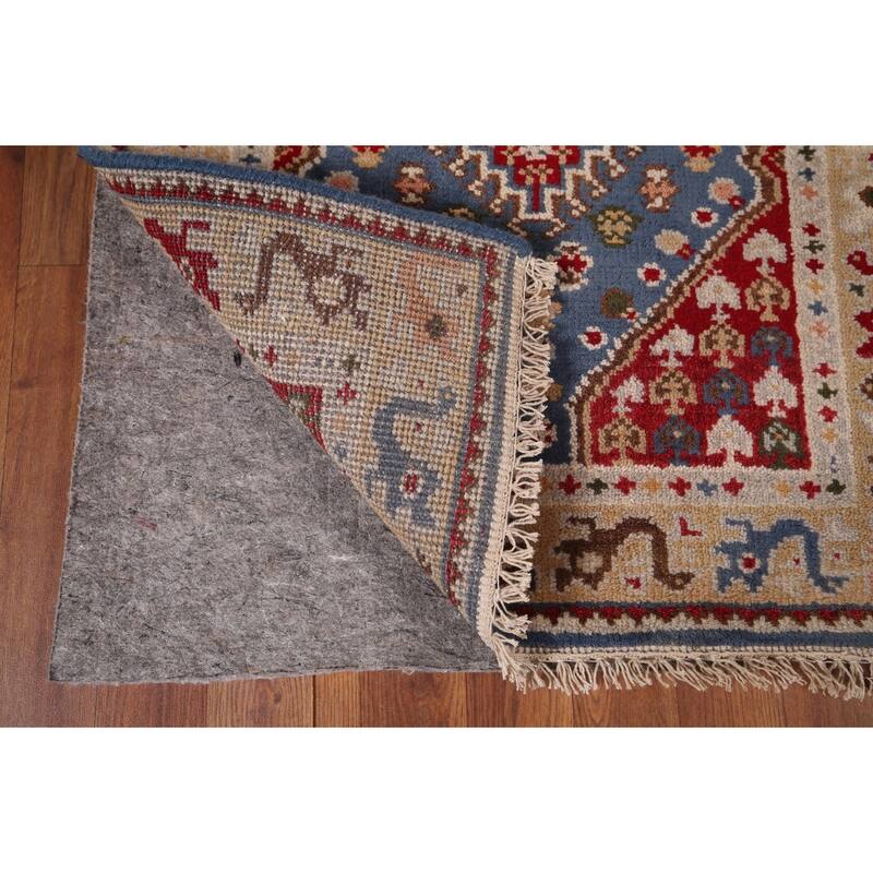 Blue Geometric Khotan Oriental Runner Rug Hand-Knotted Wool Carpet - 2'7"x 11'9"