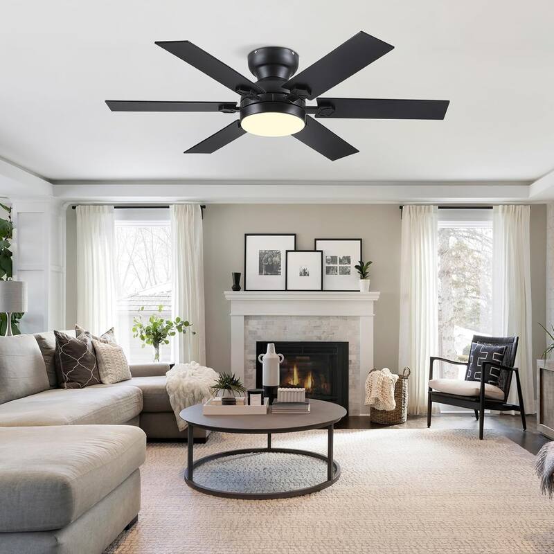 46/52 inch Flush Mount Ceiling Fan with Light,Remote and APP Control,6 Dual Side Blades,Reversible DC Motor