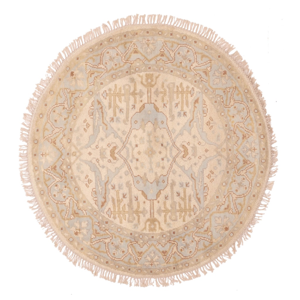 ECARPETGALLERY Hand-knotted Royal Oushak Ivory Wool Rug - 5'0 x 5'0