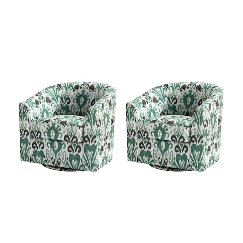 Cuenca Modern Wooden Upholstered Barrel Chair with Metal Swivel Base Set of 2