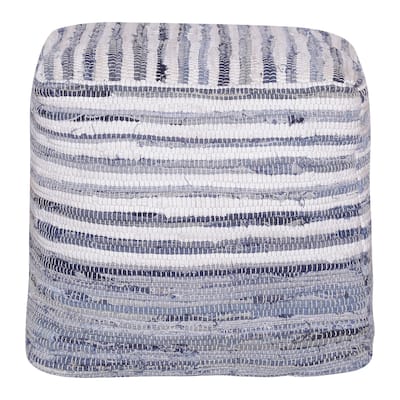 Sevita Allen Navy Blue/White Striped Cotton Cube Pouf
