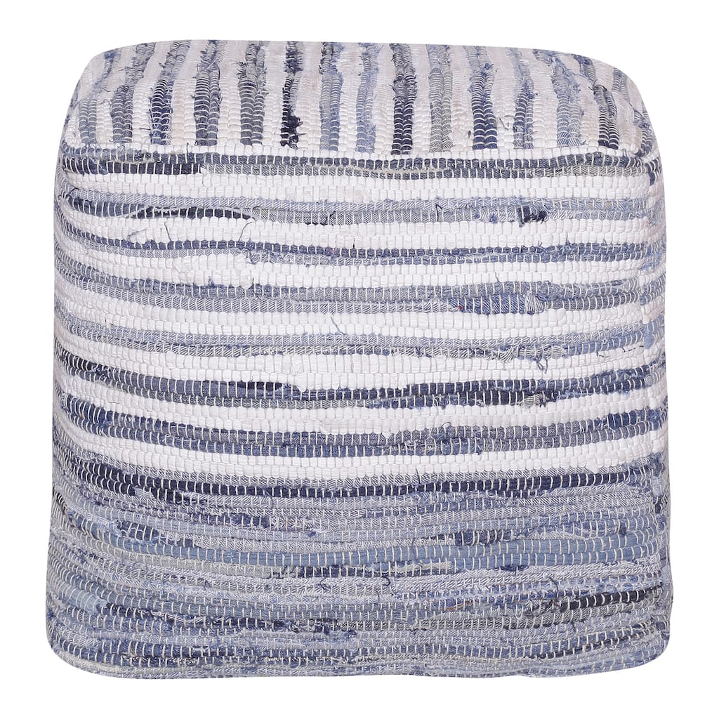 Sevita Allen Navy Blue/White Striped Cotton Cube Pouf
