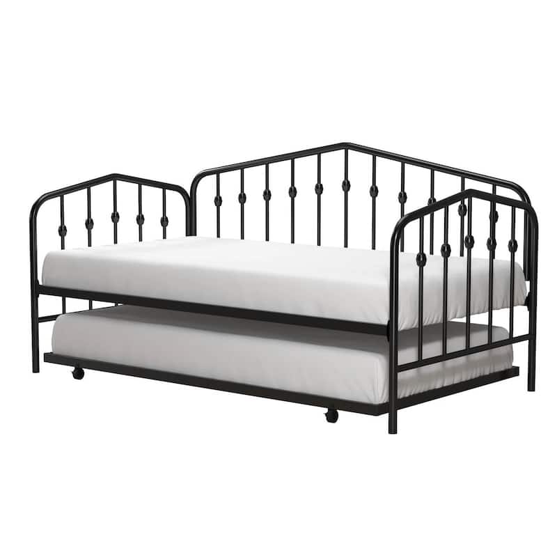Twin size Modern Industrial Black Metal Daybed with Trundle Bed Frame