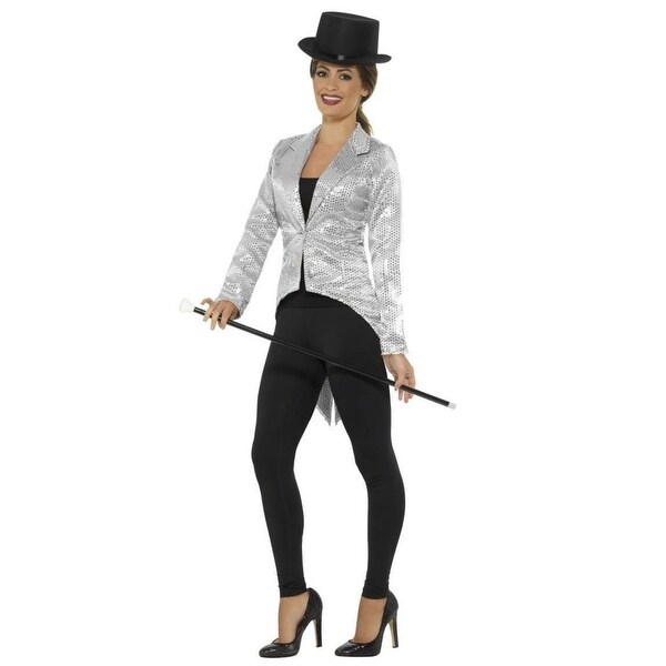 48 Silver Sequin Tailcoat Women Medium Fancy Dress Jacket