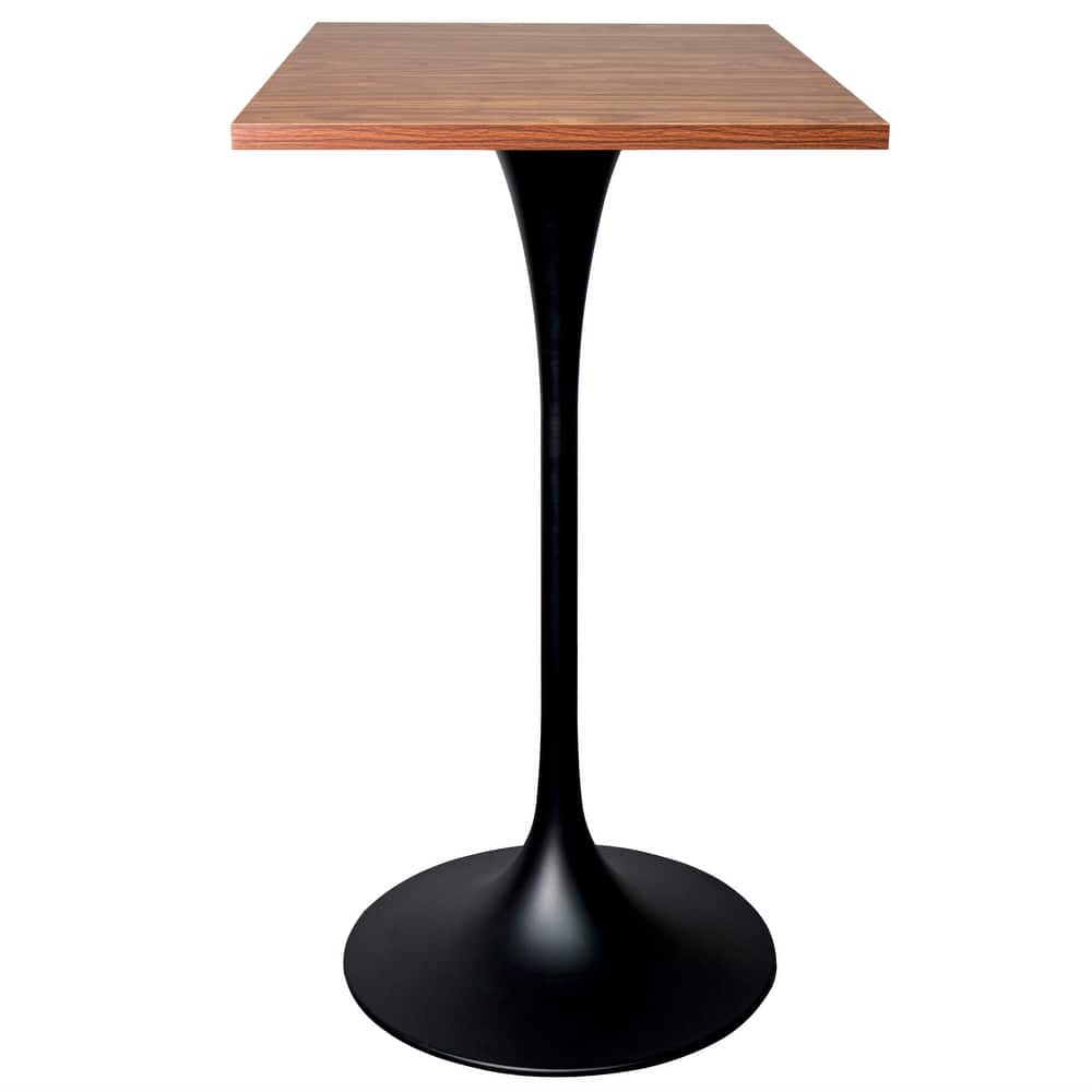 Verve Modern Square Tall Bar Height Dining Table with Solid Wood Top, Black Stainless Steel Pedestal Base Accent Bar Table