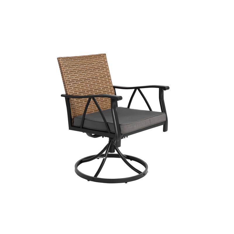 7-Piece Outdoor Patio Steel Dining Set with 59" Rectangular Table, 2 Swivel Rocker & 4 Armchairs, and Rattan Backrest