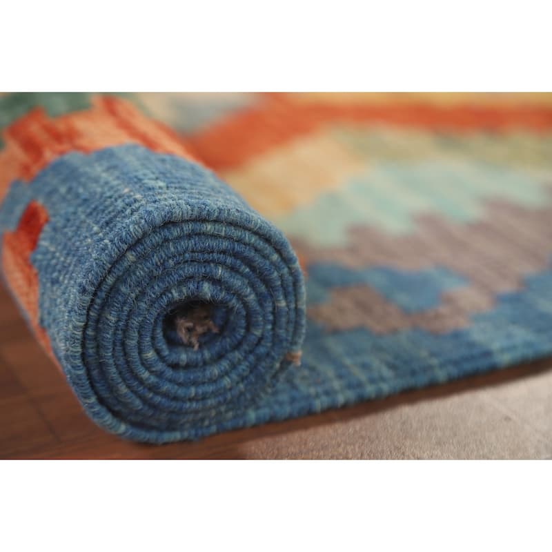 Colorful Kilim Oriental Runner Rug Flat-weave Southwestern Wool Carpet - 2'8" x 9'5"