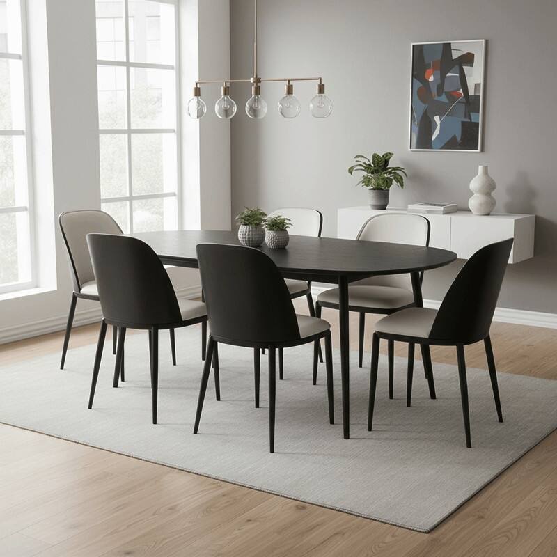 Dining Chair with Upholstered Seat Side Chair with MDF Wood Frame in Steel Set of 4