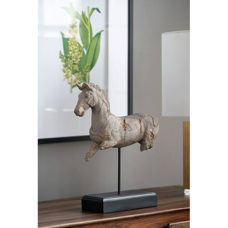Antique Style Horse Statue on Stand - 17" - Gray