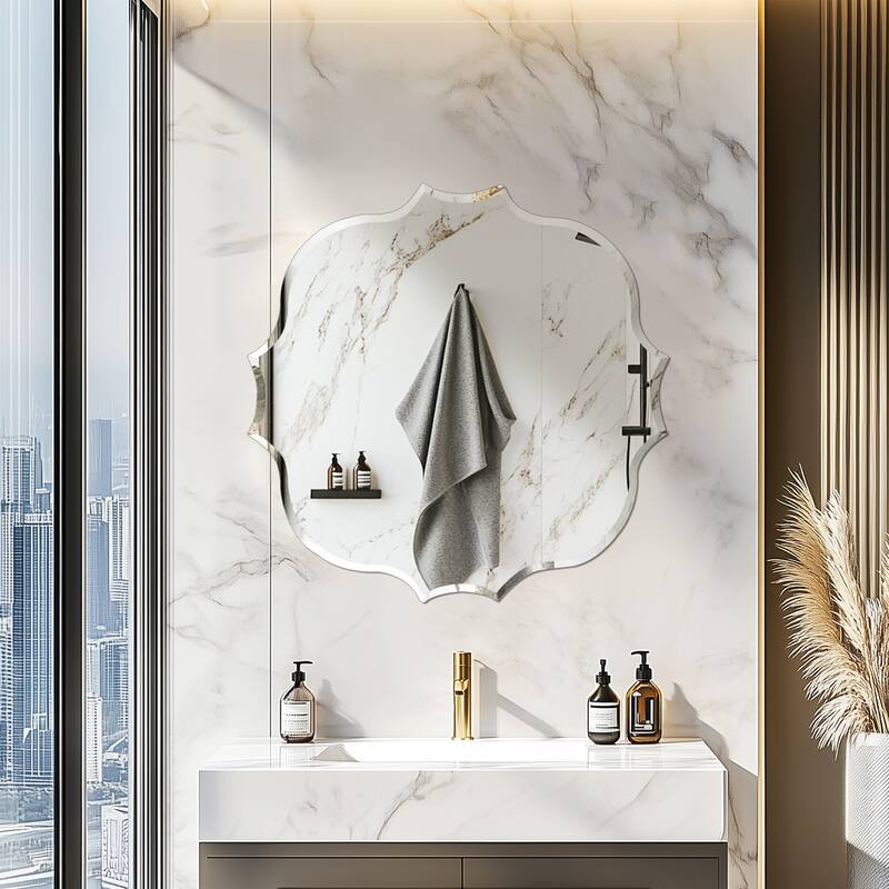 Frameless Bathroom Mirror Wall Mounted Modern Stylish Design with Contemporary Bevelled Edges