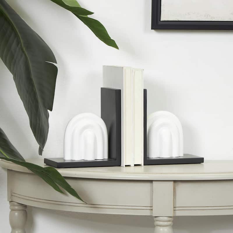 Wooden Layered Arched Decorative Bookends with Black or White Stands - Set of 2 White or Black - CosmoLiving by Cosmopolitan