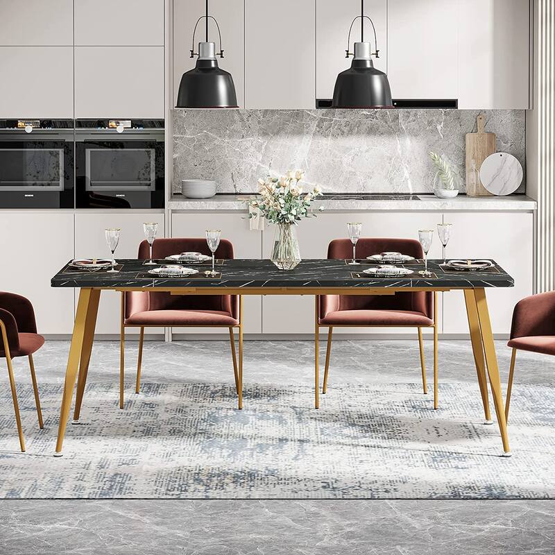 Large Dining Table for 6 to 8, Kitchen Furniture, Brown/ Black