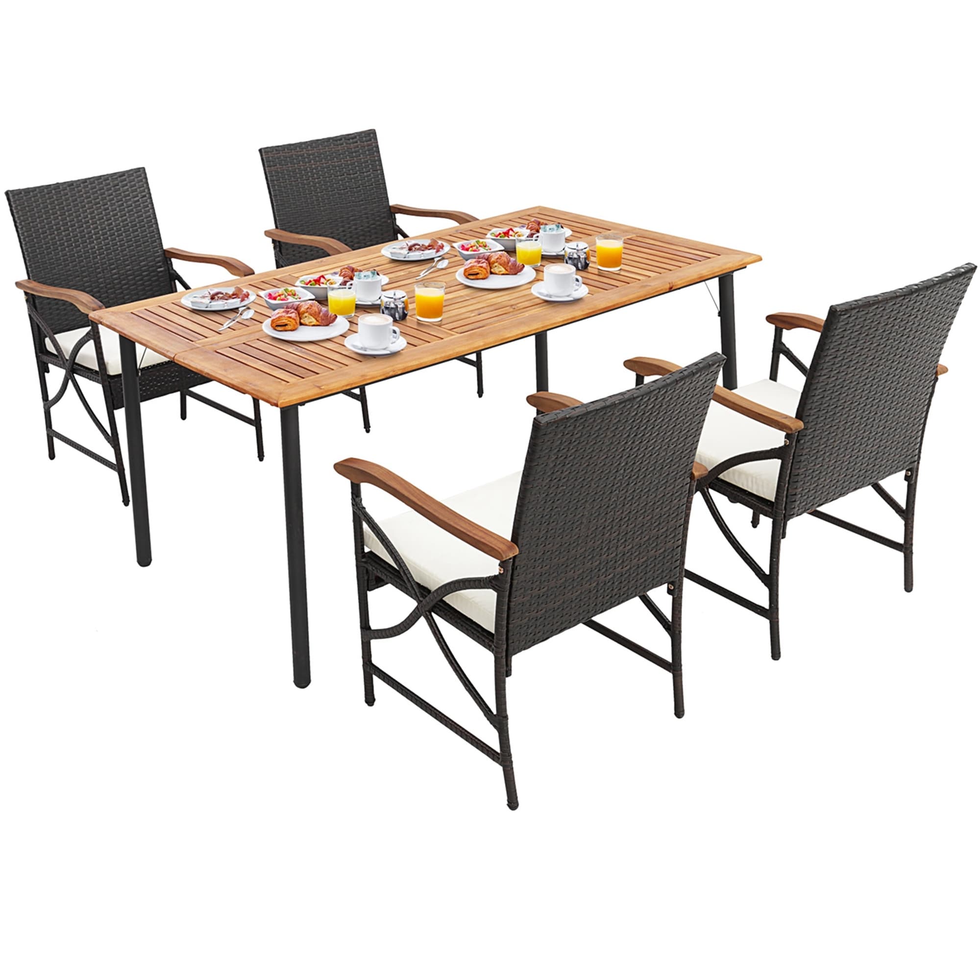 Costway 5PCS Patio Wicker Dining Set Cushion Armchairs Acacia Wood - See Details