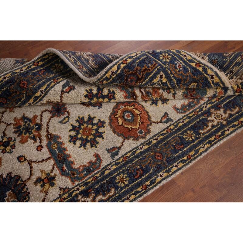 Oushak Indian Area Rug Handmade Floral Beige Wool Carpet - 4'1"x 5'11"
