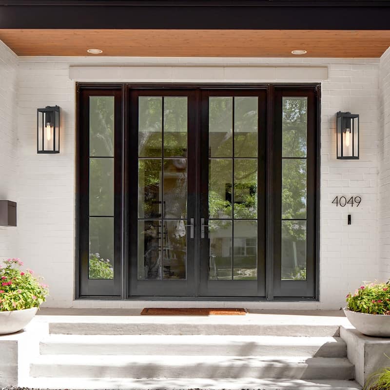 1-Light Dusk to Dawn Black Outdoor Wall Lantern Sconce - 16.5"H