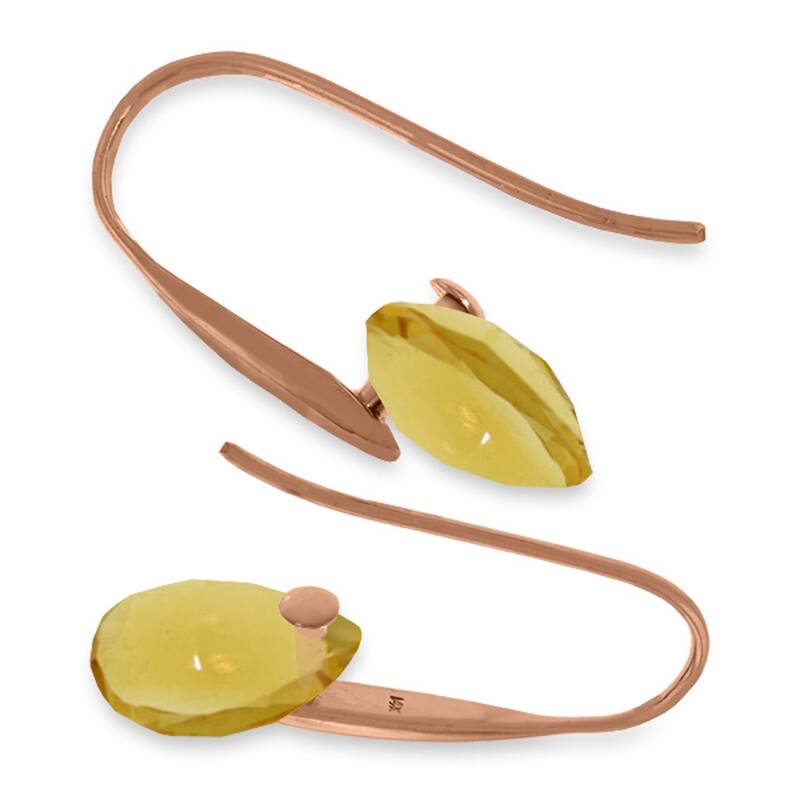 14K Solid Gold Fish Hook Earrings w/ Dangling Briolette Citrines